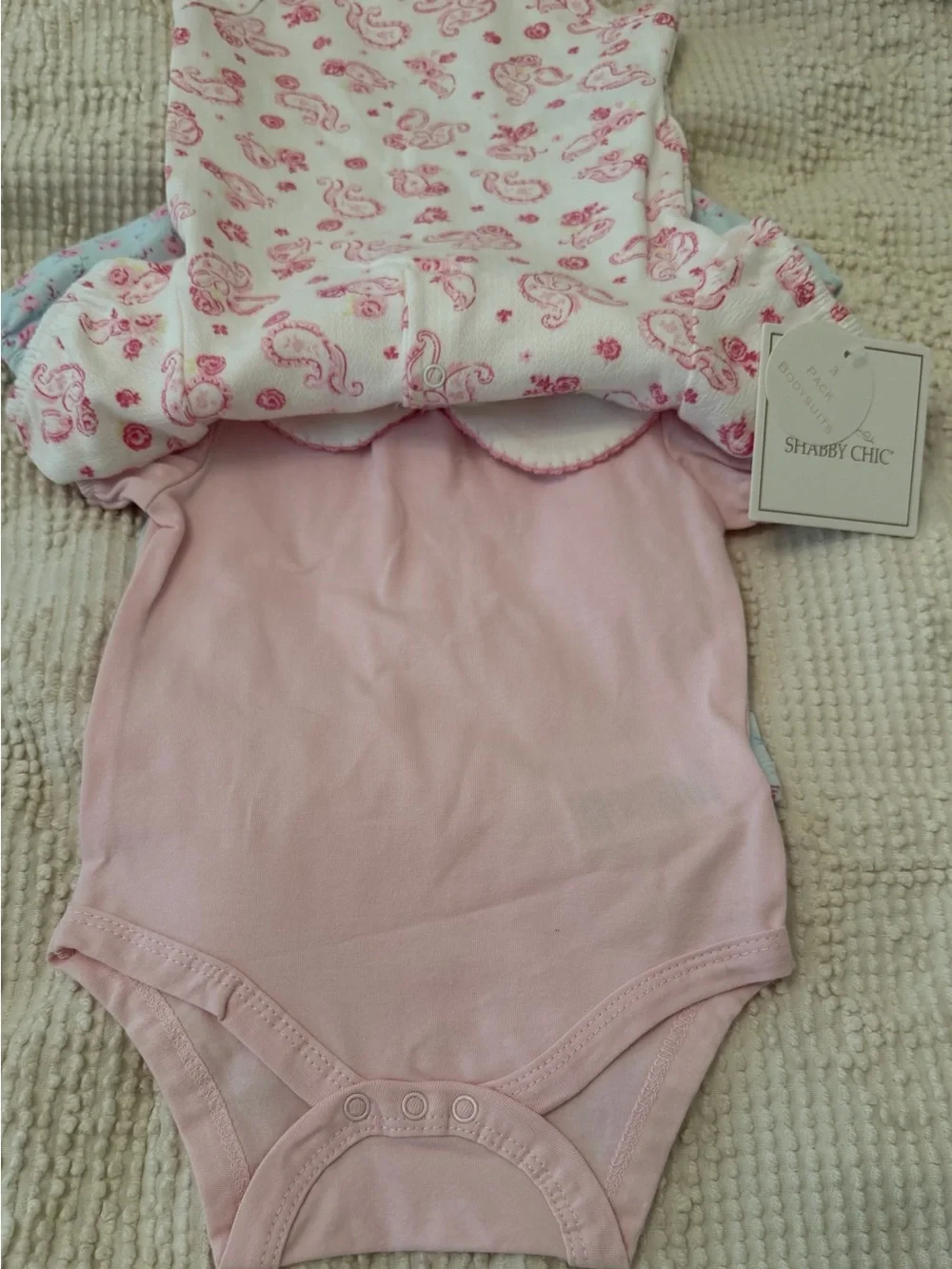NWT~ Shabby Chic 3 pack of babies onesies. 6-9 months